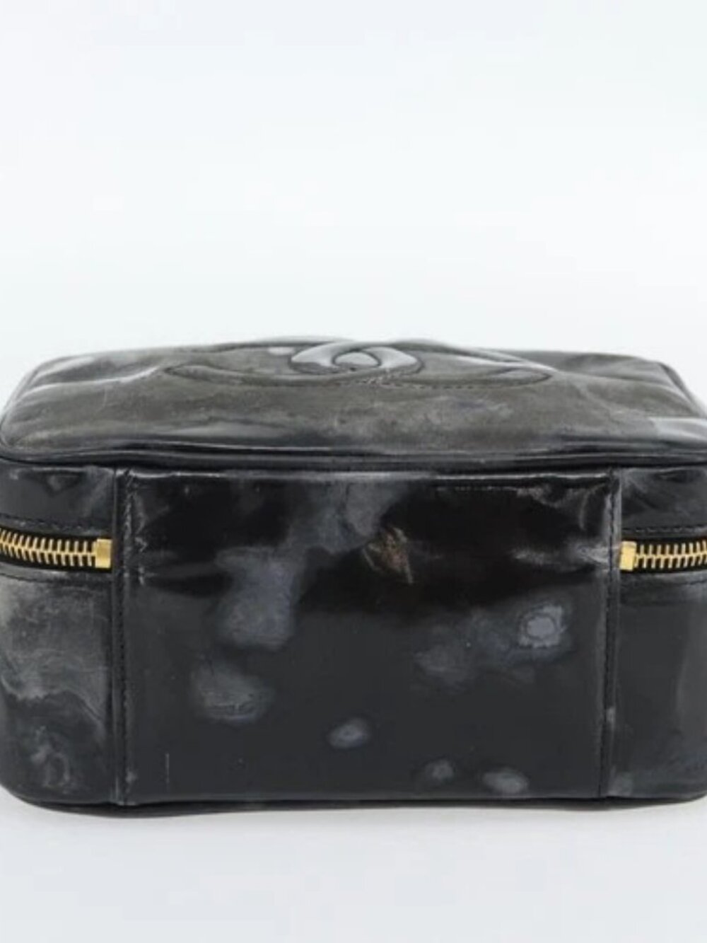 CHANEL COCO Mark Vanity Hand Bag Patent leather Black Gold CC Auth 181661 - Picture 5 of 16